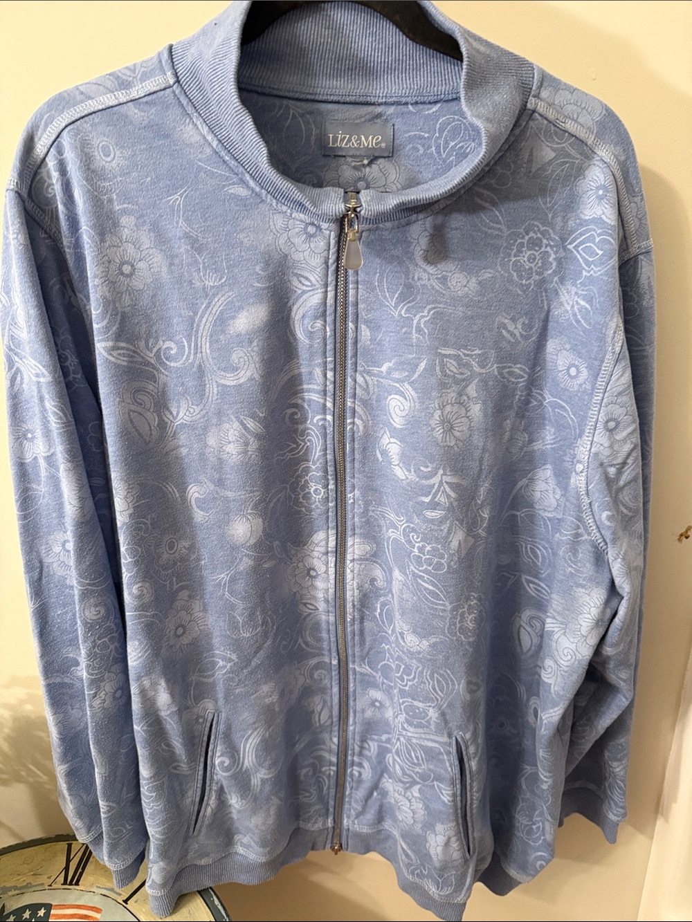 Liz & Me Light Blue Floral Zip Jacket
